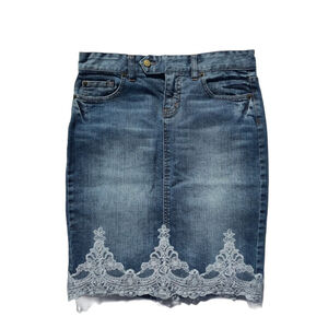 The Limited Denim Skirt Embroidery Lace Knee Length Women's Size 6 Y2K